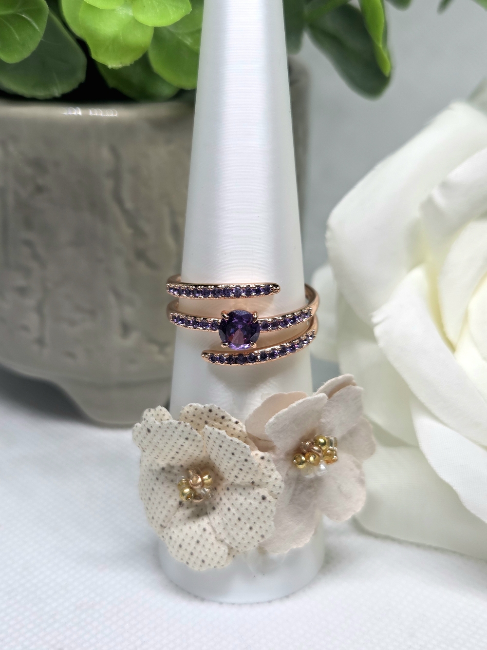 BP Amethyst CZ Spiral Ring On Rose Gold Plating